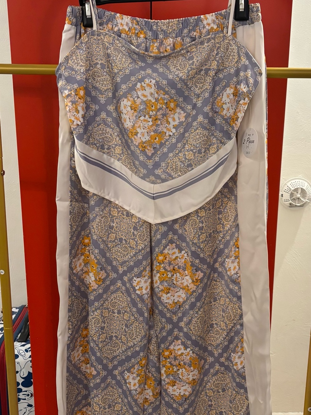 Floral Bandana-Print Wide Leg Pants in Lavender and Mustard